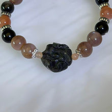 Load image into Gallery viewer, Silver Sheen Obsidian Sunstone Rose Amulet Bracelet 银眼黑曜石太阳石玫瑰如意守护手串
