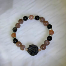 Load image into Gallery viewer, Silver Sheen Obsidian Sunstone Rose Amulet Bracelet 银眼黑曜石太阳石玫瑰如意守护手串
