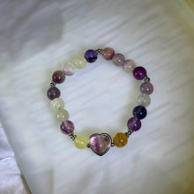 Load image into Gallery viewer, Rainbow Fluorite Heart Amulet Bracelet 彩虹萤石悦心守护手串
