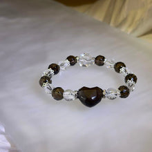 Load image into Gallery viewer, Smoky Quartz Clear Quartz Heart Bracelet 茶晶白水晶爱心手链
