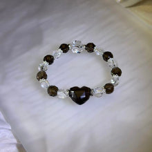 Load image into Gallery viewer, Smoky Quartz Clear Quartz Heart Bracelet 茶晶白水晶爱心手链
