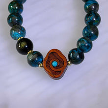 Load image into Gallery viewer, Chrysocolla Golden Sheen Obsidian Bracelet 凤凰石金眼黑曜石手链
