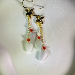 14K Gold Filled Jade Leaves Earrings 糯种翡翠叶子14K注金耳钩