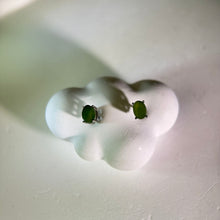 将图片加载到图库查看器，925 Silver Green Nephrite Earrings 和田玉碧玉镶嵌银耳钉
