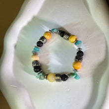 将图片加载到图库查看器，Yellow Moukaite Jasper Amazonite Lava Beads Bracelet 蛋黄石黄色碧玉天河石火山石手串
