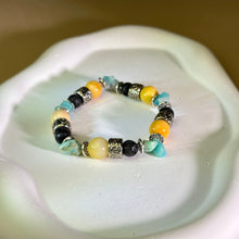 将图片加载到图库查看器，Yellow Moukaite Jasper Amazonite Lava Beads Bracelet 蛋黄石黄色碧玉天河石火山石手串
