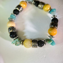 Load image into Gallery viewer, Yellow Moukaite Jasper Amazonite Lava Beads Bracelet 蛋黄石黄色碧玉天河石火山石手串
