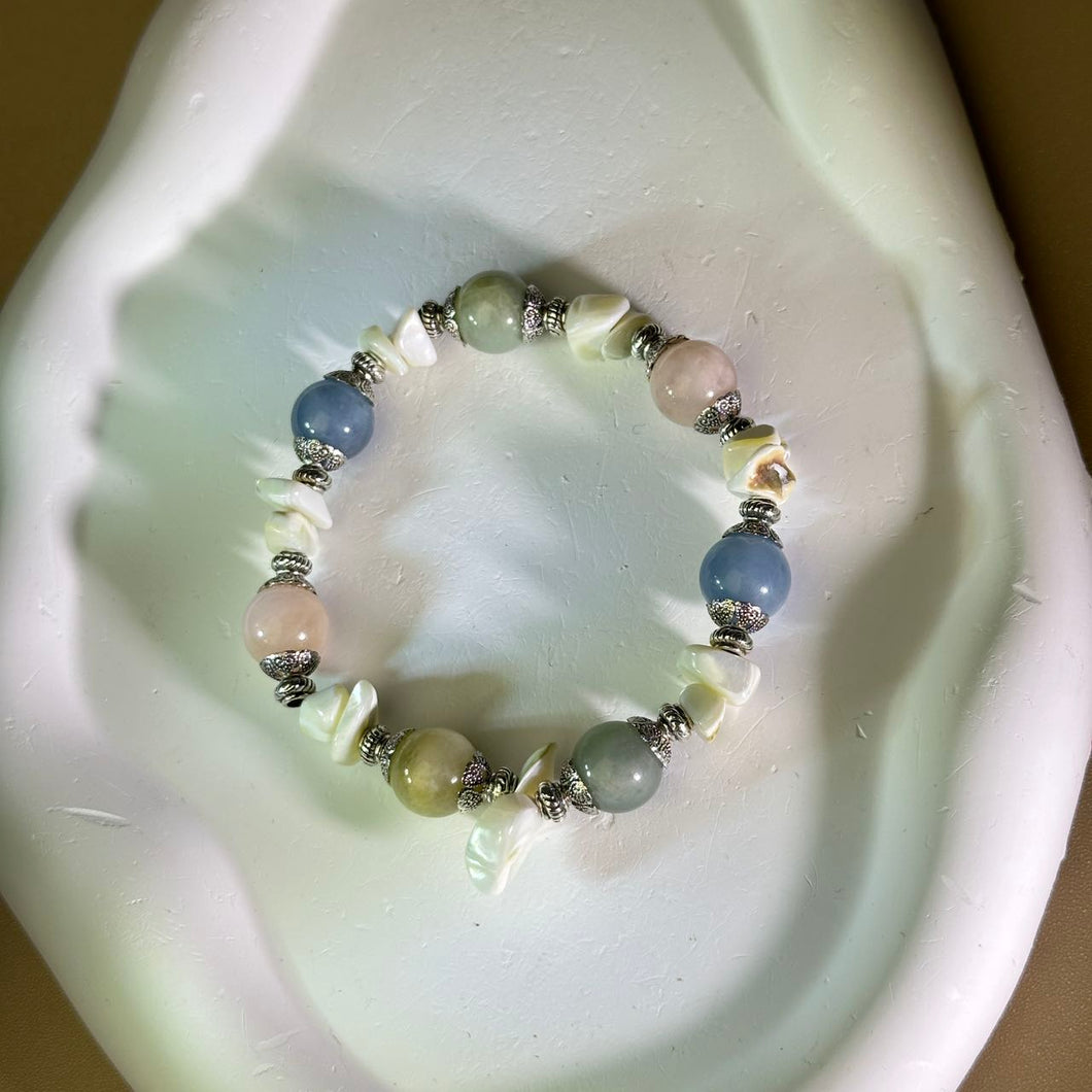 Morganite Aquamarine Beads Bracelet 摩根石海蓝宝手串