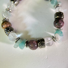 将图片加载到图库查看器，Rhodonite Amazonite Clear Quartz Beads Bracelet 蔷薇辉天河石白水晶手串
