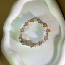 将图片加载到图库查看器，Red Strawberry Quartz Amazonite Beads Bracelet 红色草莓晶天河石手串
