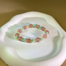 将图片加载到图库查看器，Red Strawberry Quartz Amazonite Beads Bracelet 红色草莓晶天河石手串
