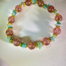 将图片加载到图库查看器，Red Strawberry Quartz Amazonite Beads Bracelet 红色草莓晶天河石手串
