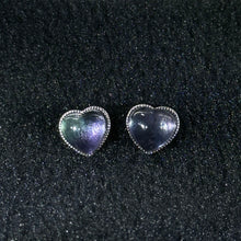 Load image into Gallery viewer, 925 Silver Fluorite Love Heart Earrings 萤石爱心镶嵌银耳钉
