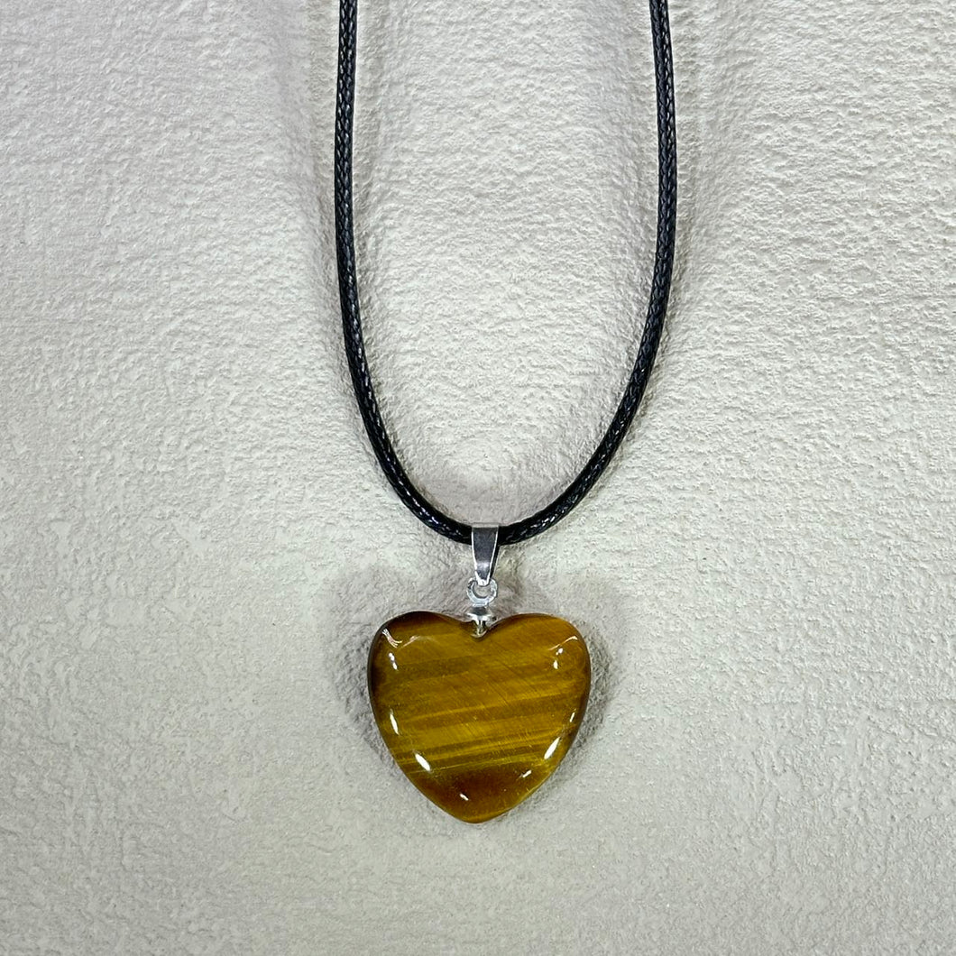 Yellow Tiger's Eye Love Heart Pendant Necklace 黄色虎眼石爱心吊坠项链