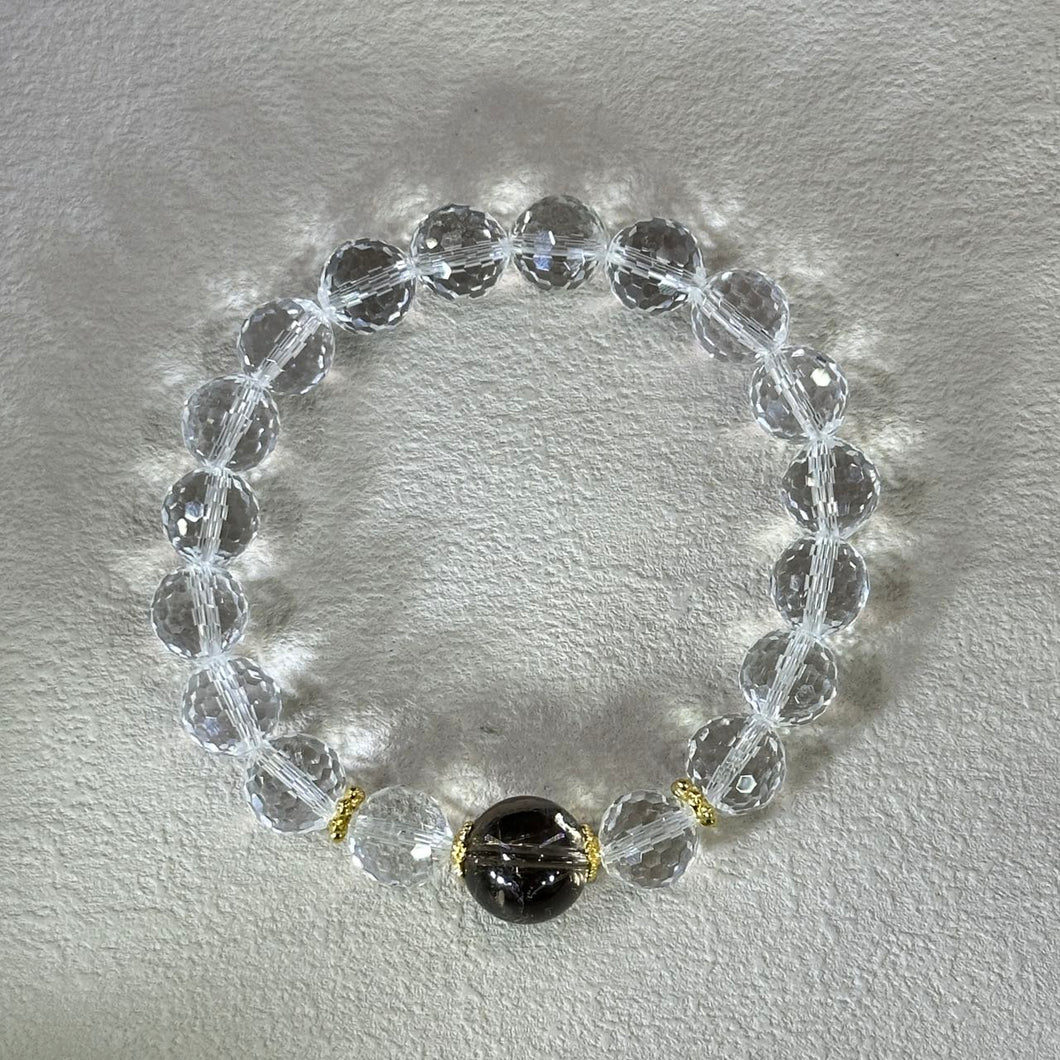 Clear Quartz Smoky Quartz Beads Bracelet 白水晶茶水晶手串