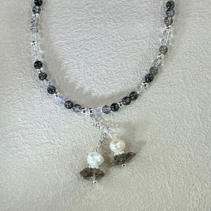 Black Tourmalined Quartz Herkimer Diamond Quartz Beads Necklace 黑发晶水晶闪灵钻珠链项链