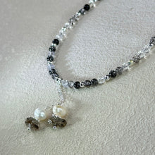 将图片加载到图库查看器，Black Tourmalined Quartz Herkimer Diamond Quartz Beads Necklace 黑发晶水晶闪灵钻珠链项链
