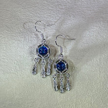 Load image into Gallery viewer, 925 Silver Labradorite Dream Catcher Earrings 拉长石灰月光石镶嵌捕梦网银耳钩
