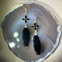 将图片加载到图库查看器，14K Gold Filled Onyx Earrings 黑玛瑙14K注金耳钩
