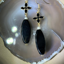 将图片加载到图库查看器，14K Gold Filled Onyx Earrings 黑玛瑙14K注金耳钩
