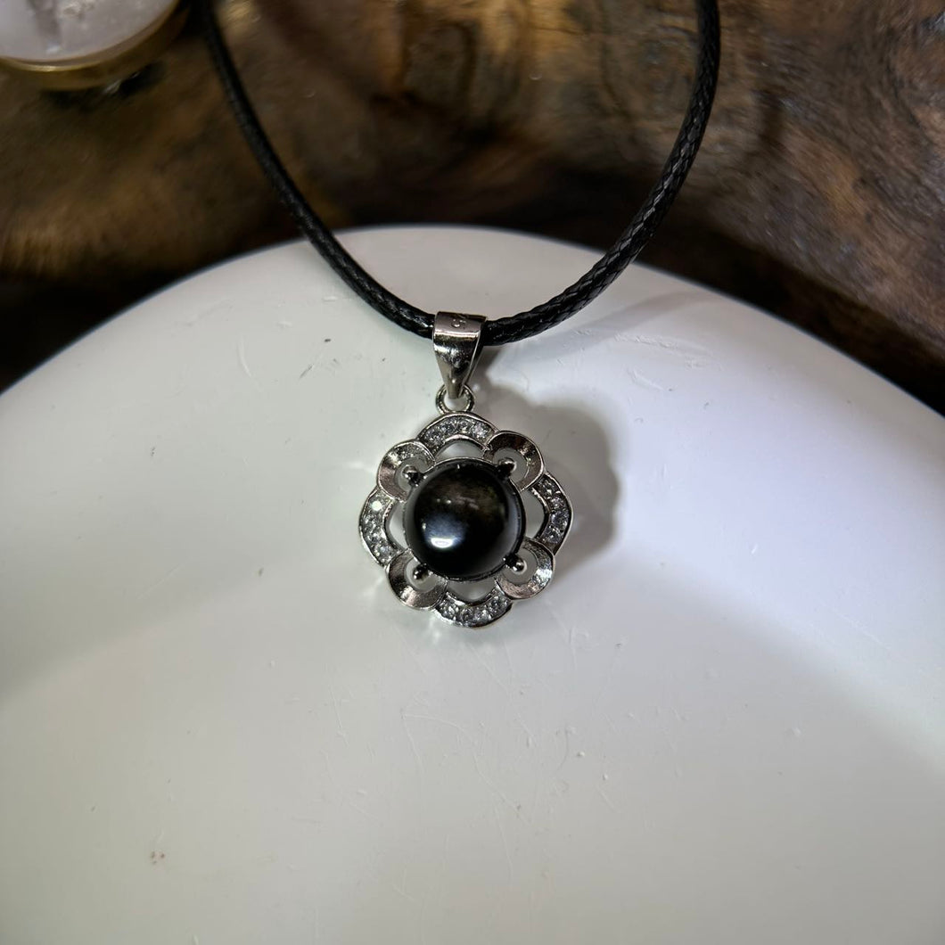 Golden Sheen Obsidian Pendant Necklace 金眼黑曜石镶嵌吊坠项链