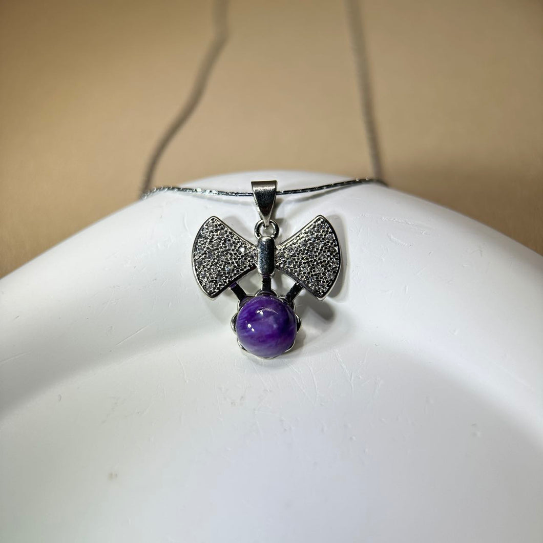 Charoite Bow Pendant 紫龙晶镶嵌蝴蝶结吊坠