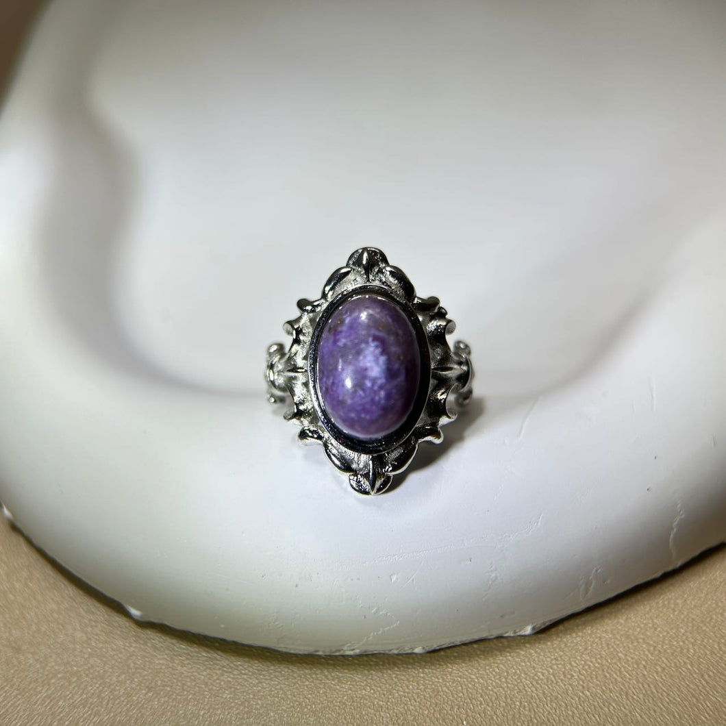 Charoite Adjustable Ring 紫龙晶镶嵌活口戒指