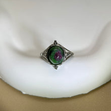 将图片加载到图库查看器，Zoisite Adjustable Ring 红绿宝黝帘石镶嵌活口戒指
