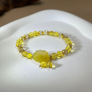 Amber Yellow Agate Blossom Beads Bracelet 金珀琥珀黄色盐源玛瑙牡丹花手串