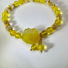 将图片加载到图库查看器，Amber Yellow Agate Blossom Beads Bracelet 金珀琥珀黄色盐源玛瑙牡丹花手串
