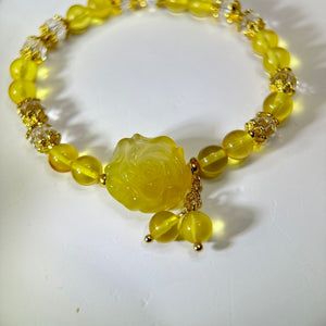 Amber Yellow Agate Blossom Beads Bracelet 金珀琥珀黄色盐源玛瑙牡丹花手串