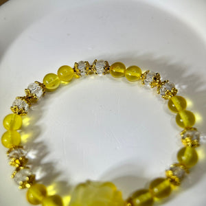 Amber Yellow Agate Blossom Beads Bracelet 金珀琥珀黄色盐源玛瑙牡丹花手串