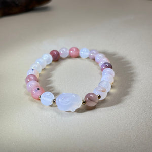 White Agate Carnelian Rabbit Beads Bracelet 白玛瑙粉色盐源玛瑙兔子手串