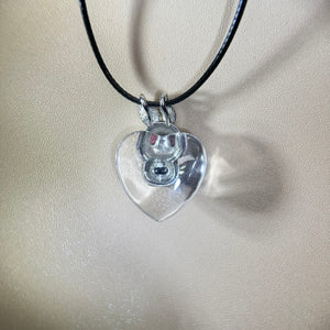 Clear Quartz Love Heart Hypersthene Rabbit Pendant 白水晶爱心金运石镶嵌兔子吊坠项链