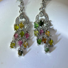 将图片加载到图库查看器，925 Silver Rainbow Tourmaline Earrings 彩虹碧玺镶嵌银耳钉
