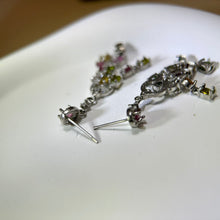 将图片加载到图库查看器，925 Silver Rainbow Tourmaline Earrings 彩虹碧玺镶嵌银耳钉
