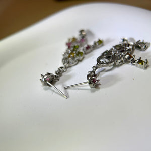 925 Silver Rainbow Tourmaline Earrings 彩虹碧玺镶嵌银耳钉