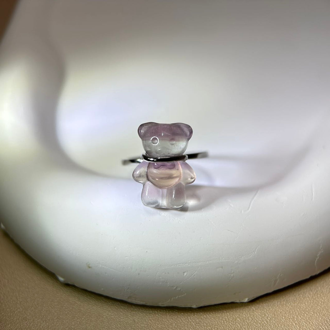 Fluorite Teddy Bear Adjustable Ring 萤石小熊活口戒指