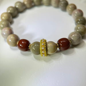 Cream Red Jasper Beads Bracelet 奶茶色红色阿拉善玛瑙手串