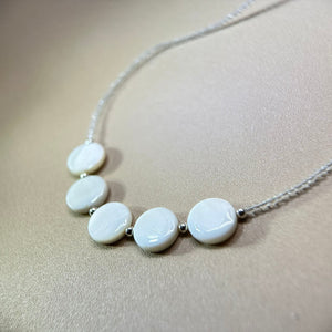 White Mother of Pearl Clear Quartz Beads Necklace 白色贝母白水晶珠链项链