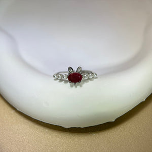 Pink Ruby Rabbit Adjustable Ring 粉色红宝石镶嵌兔子活口戒指