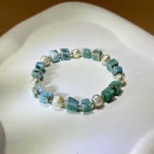 Load image into Gallery viewer, Larimar White Freshwater Pearl Beads Bracelet 海纹石白色淡水珍珠手串
