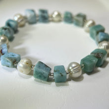 Load image into Gallery viewer, Larimar White Freshwater Pearl Beads Bracelet 海纹石白色淡水珍珠手串
