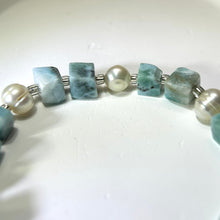 Load image into Gallery viewer, Larimar White Freshwater Pearl Beads Bracelet 海纹石白色淡水珍珠手串
