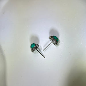 925 Silver Green Turquoise Earrings 绿色松石镶嵌银耳钉