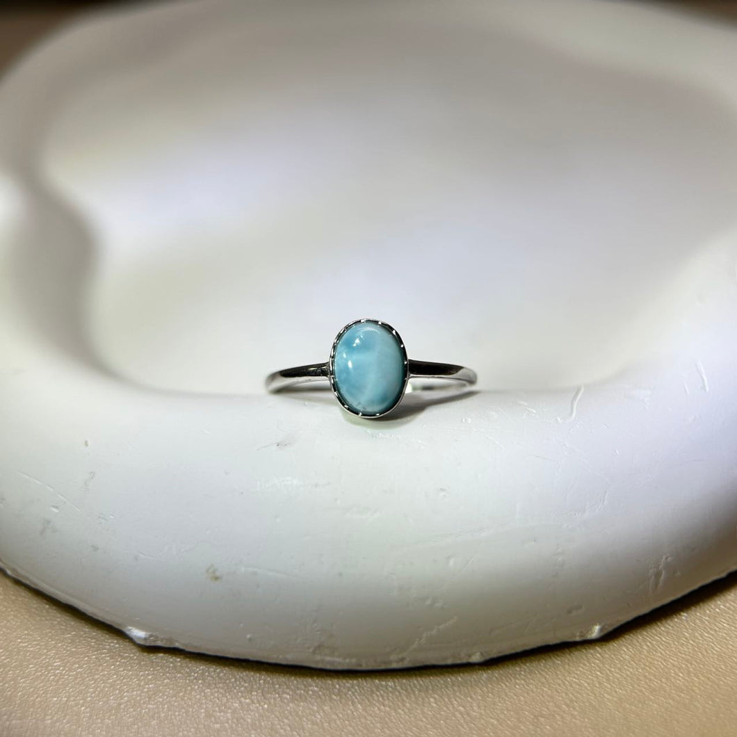 925 Silver Larimar Adjustable Ring 海纹石银镶嵌活口戒指