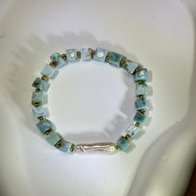 将图片加载到图库查看器，Larimar White Baroque Freshwater Pearl Beads Bracelet 海纹石白色巴洛克淡水珍珠手串
