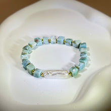 将图片加载到图库查看器，Larimar White Baroque Freshwater Pearl Beads Bracelet 海纹石白色巴洛克淡水珍珠手串
