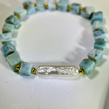 将图片加载到图库查看器，Larimar White Baroque Freshwater Pearl Beads Bracelet 海纹石白色巴洛克淡水珍珠手串
