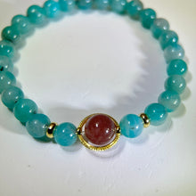 将图片加载到图库查看器，Amazonite Red Strawberry Quartz Beads Bracelet 天河石红色草莓晶手串
